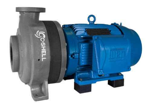 C-Shell 3x2-10 Pump with blue WEG Motor right angle view