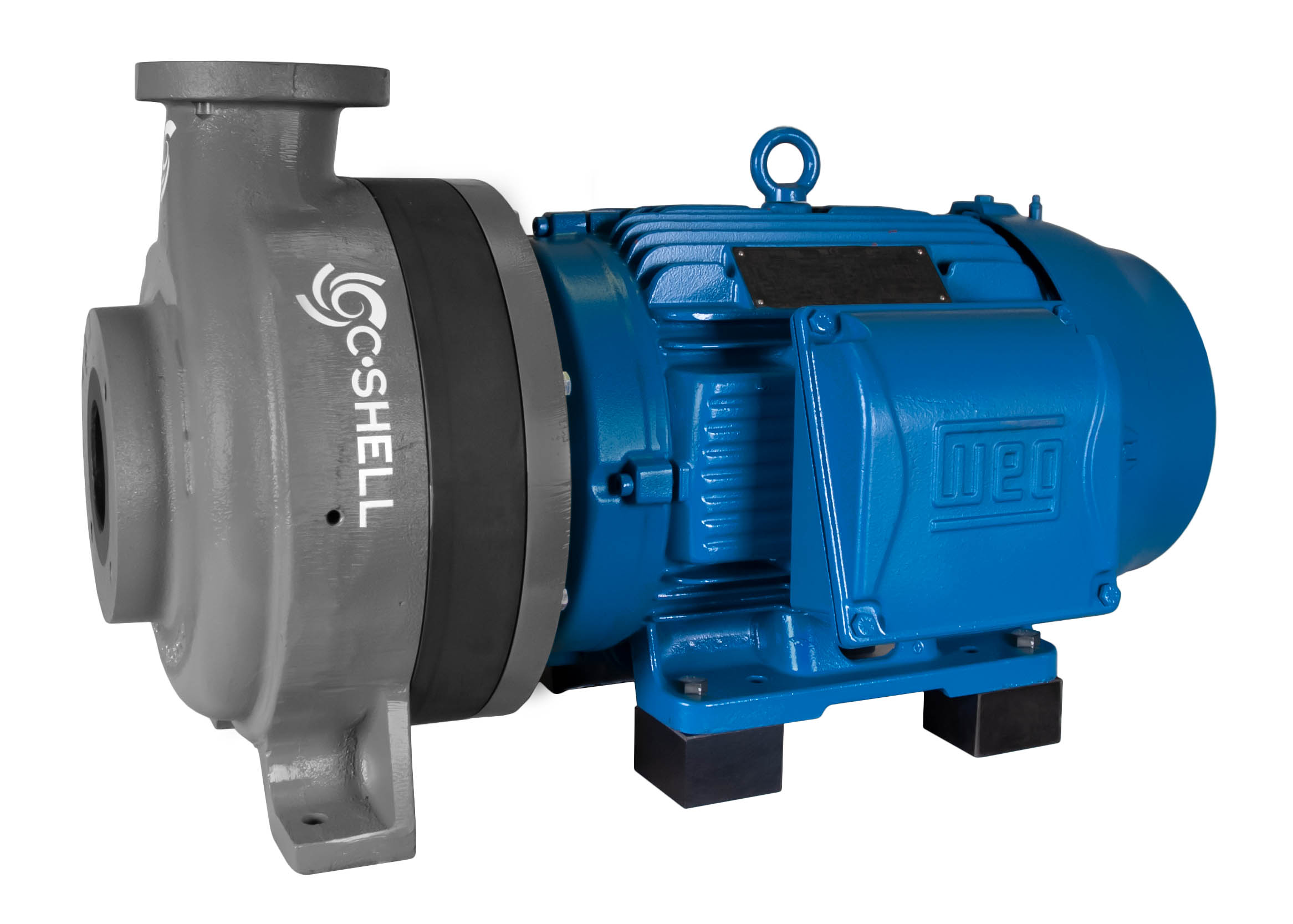 파란색 WEG 모터가있는 C-Shell 3x2-10 펌프 직각보기