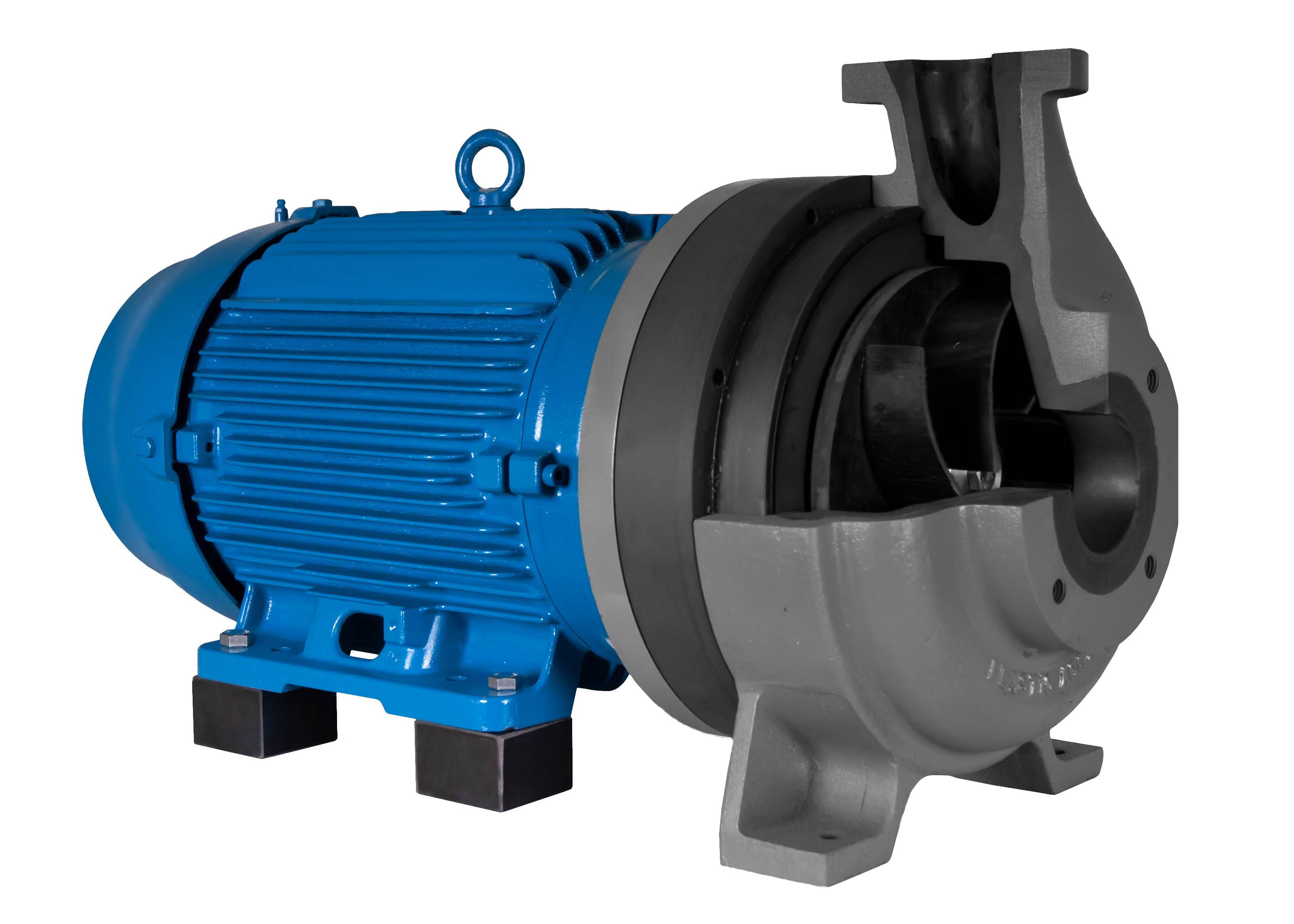 C-Shell 3x2-10 Pump cutaway met blauwe WEG Motor linker hoekaanzicht