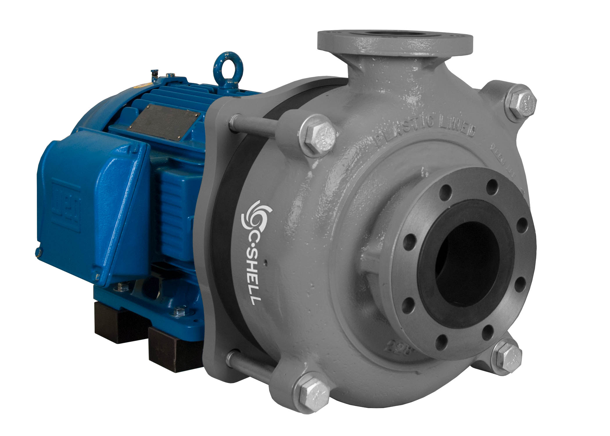 C-Shell 4x3-10 Pumpe mit blauer WEG Motor Linkswinkelansicht